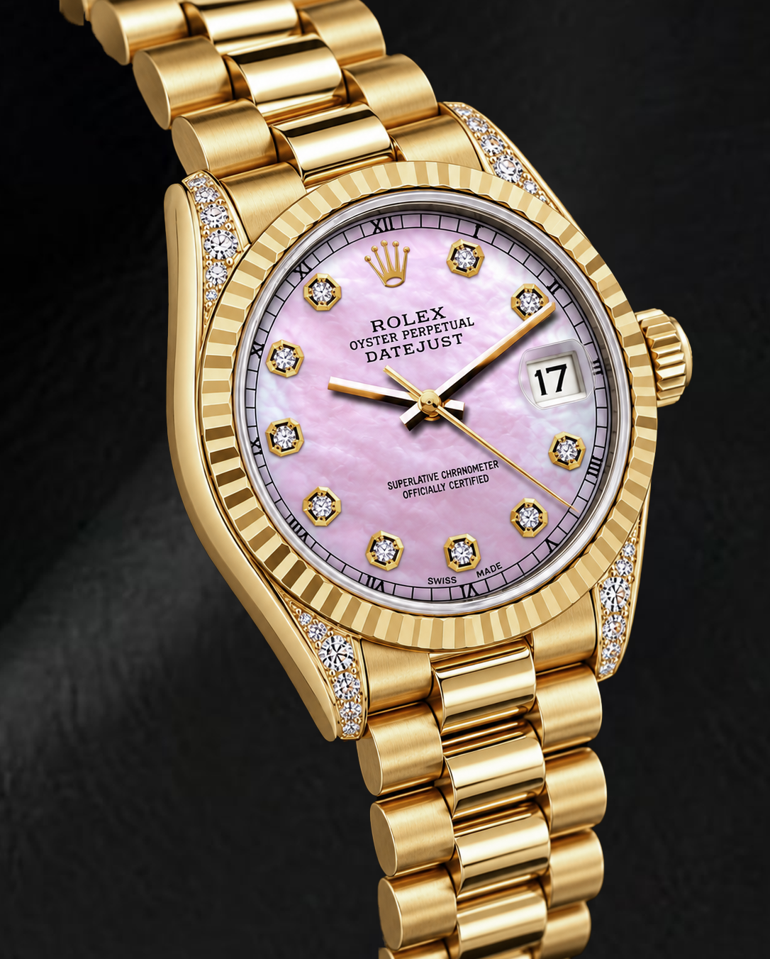 Rolex Datejust 69178 26mm Pink Mother of Pearl Diamond Dial Yellow Gold Watch
