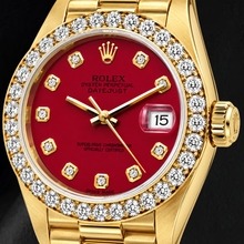 Rolex Datejust 69178 26mm Red Diamond Dial Yellow Gold President Bracelet 18K Watch