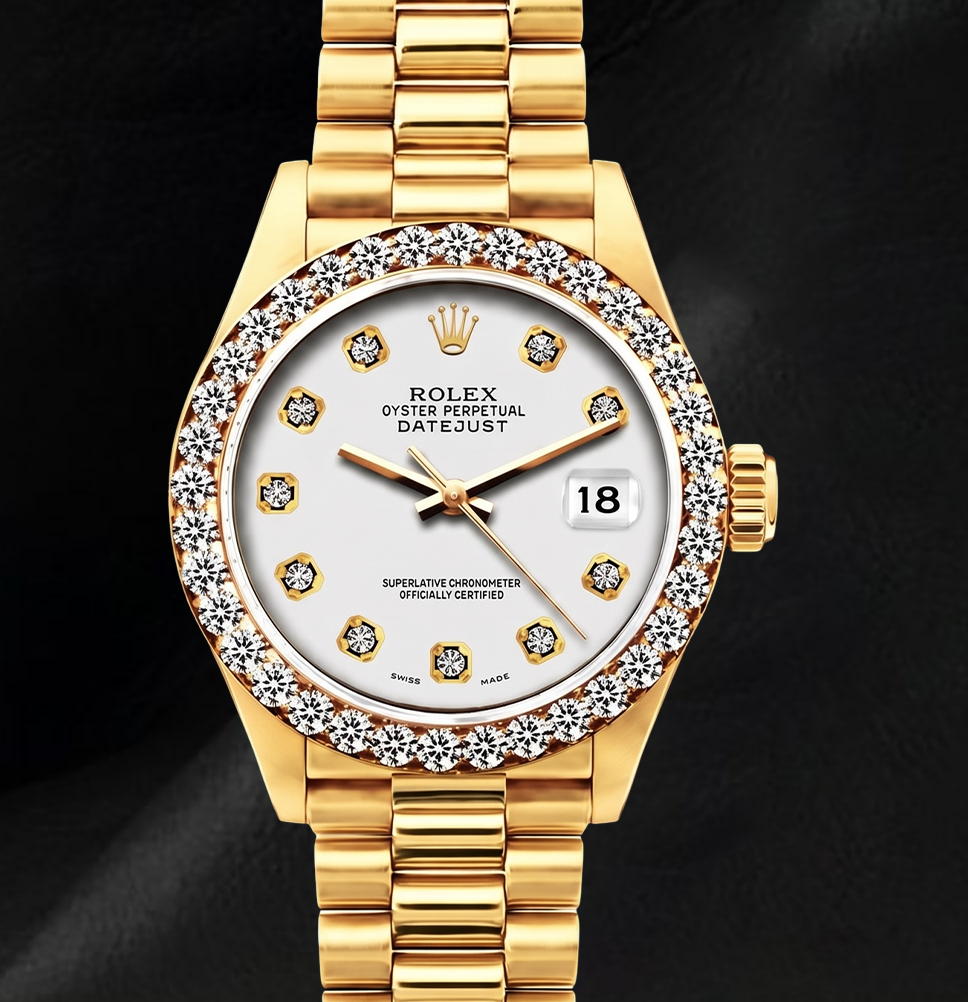 Rolex Datejust 69178 26mm Silver Diamond Dial Yellow Gold Watch 18K