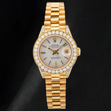 Rolex Datejust 69178 26mm Silver Linen Diamond Dial Yellow Gold Watch 18K