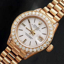 Rolex Datejust 69178 26mm Silver Linen Diamond Dial Yellow Gold Watch 18K