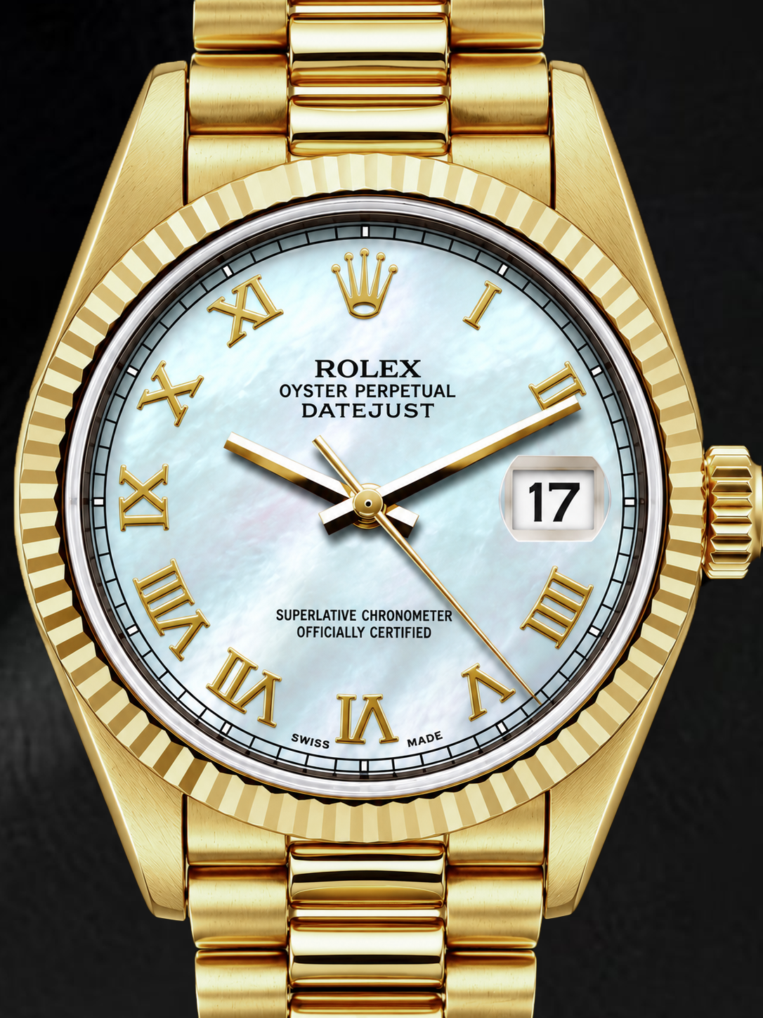 Rolex Datejust 69178 26mm White Mother of Pearl Roman Dial Yellow Gold Watch