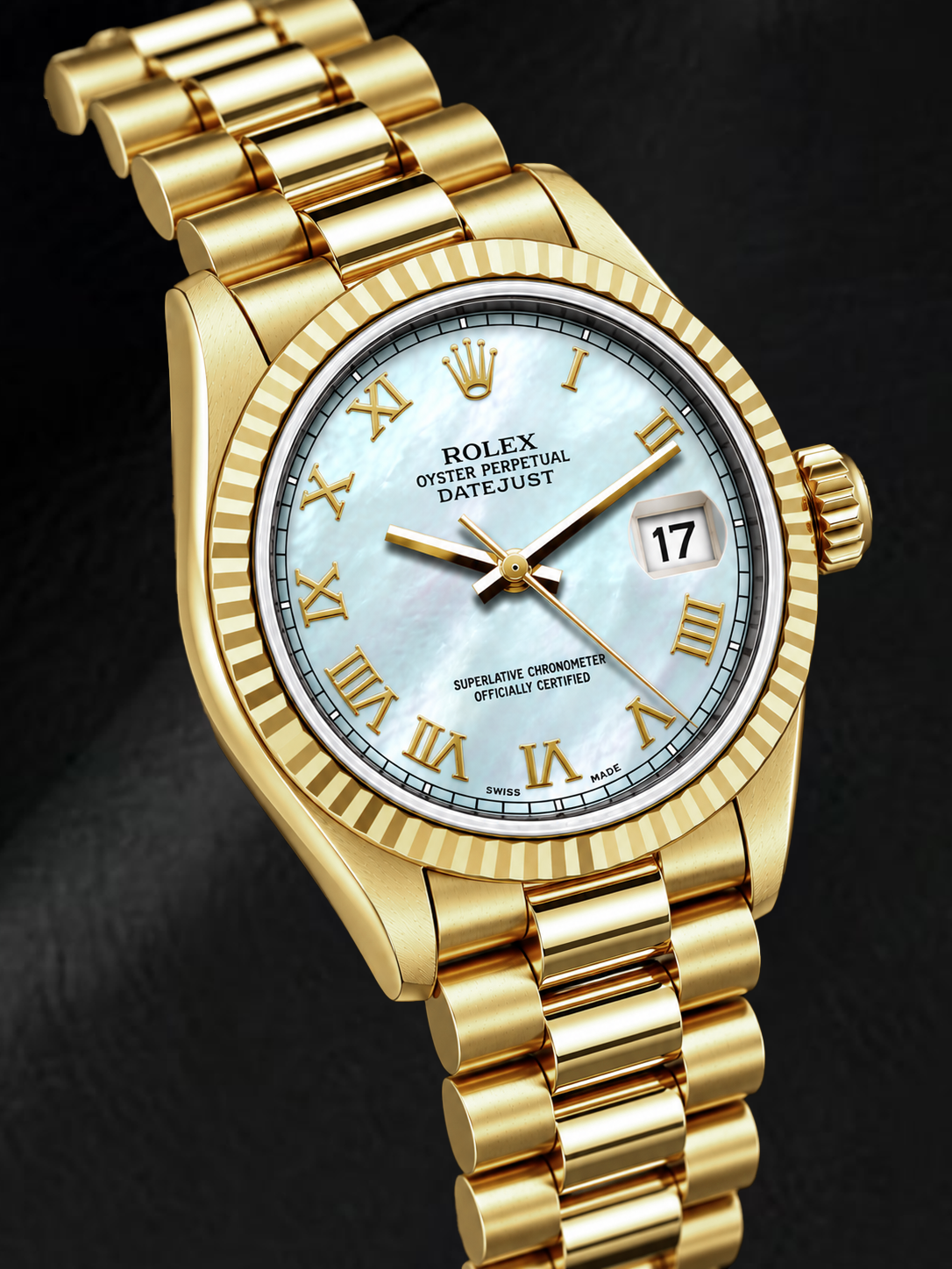 Rolex Datejust 69178 26mm White Mother of Pearl Roman Dial Yellow Gold Watch