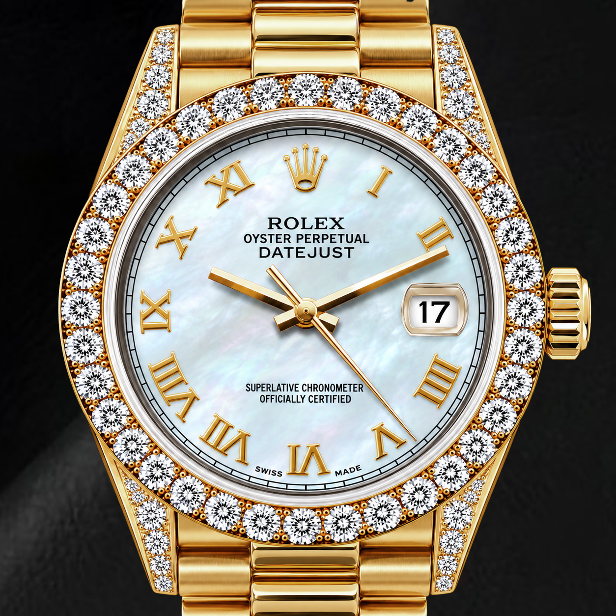 Rolex Datejust 69178 26mm White Mother of Pearl Roman Dial Yellow Gold Watch