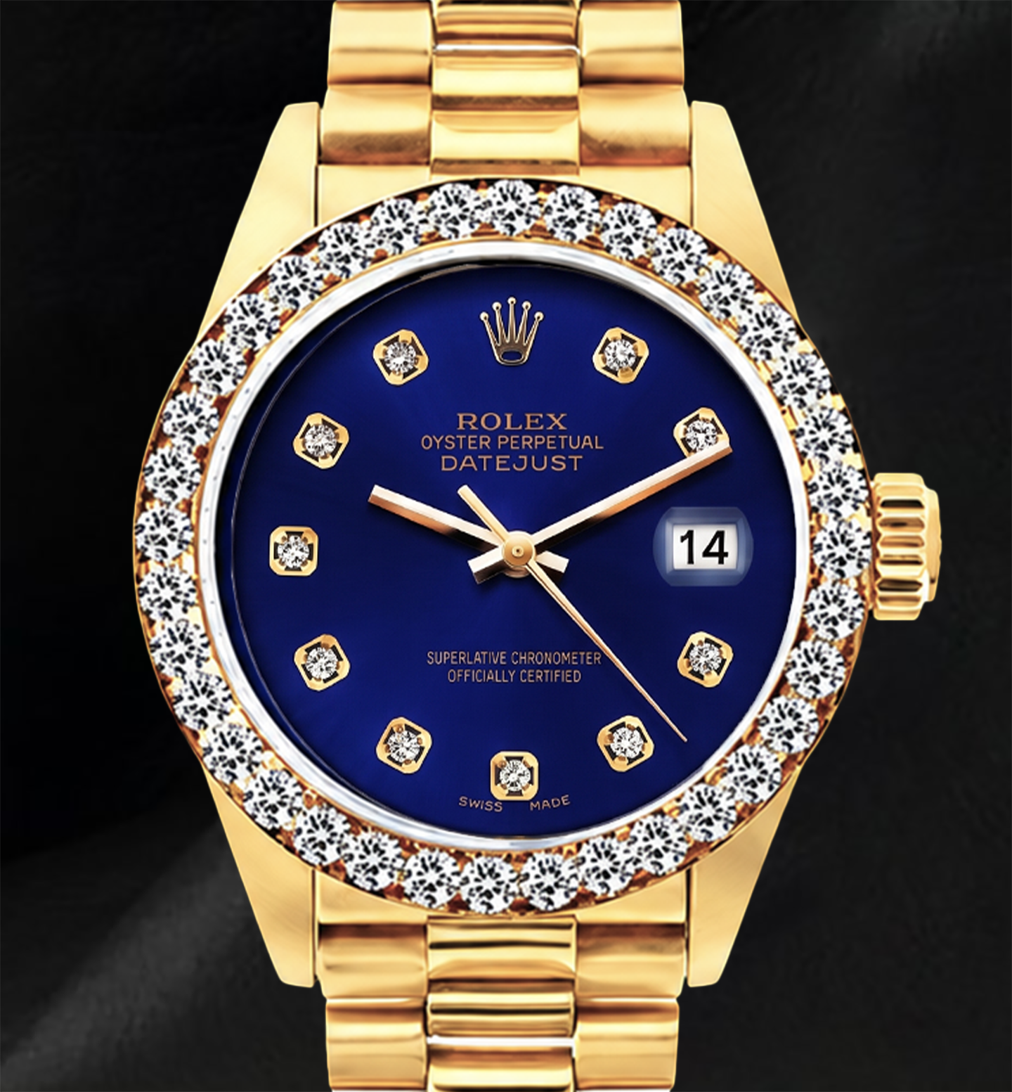 Rolex Datejust 69178 Blue Diamond Dial 26mm President Bracelet 18K Gold Watch