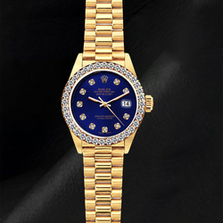 Rolex Datejust 69178 Blue Diamond Dial 26mm President Bracelet 18K Gold Watch