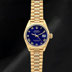 Rolex Datejust 69178 Blue Roman Dial President Bracelet Yellow Gold Watch 18K