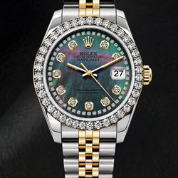 Rolex Datejust 6917 26mm Black Mother of Pearl String Diamond Dial Two Tone Watch
