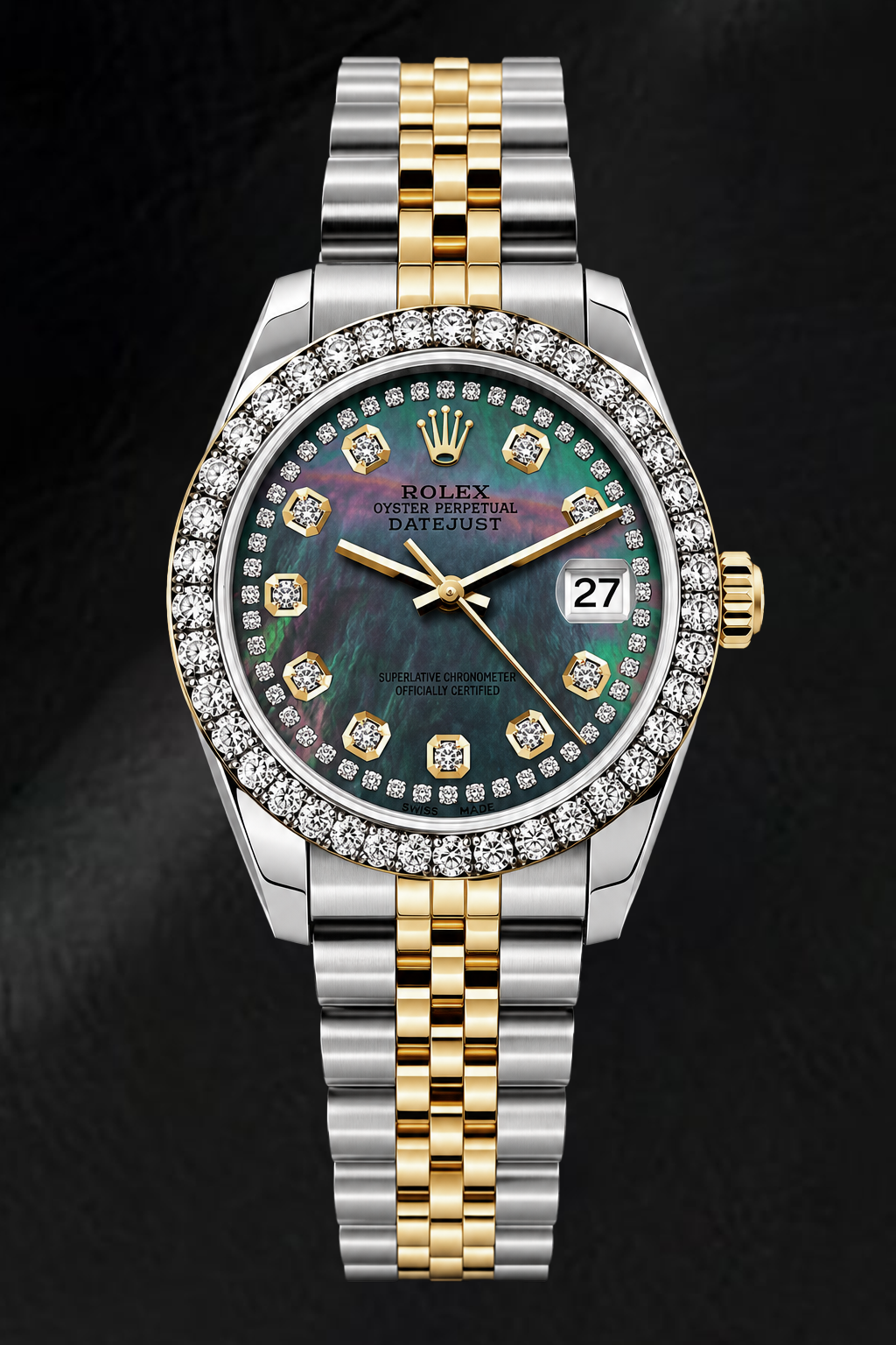 Rolex Datejust 6917 26mm Black Mother of Pearl String Diamond Dial Two Tone Watch