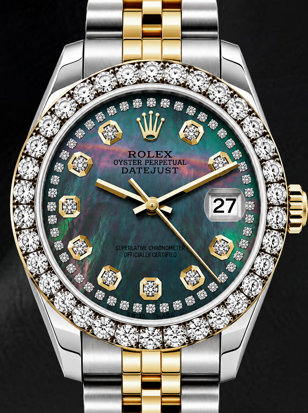 Rolex Datejust 6917 26mm Black Mother of Pearl String Diamond Dial Two Tone Watch