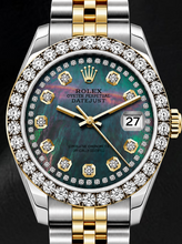 Rolex Datejust 6917 26mm Black Mother of Pearl String Diamond Dial Two Tone Watch