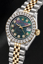 Rolex Datejust 6917 26mm Black Mother of Pearl String Diamond Dial Two Tone Watch