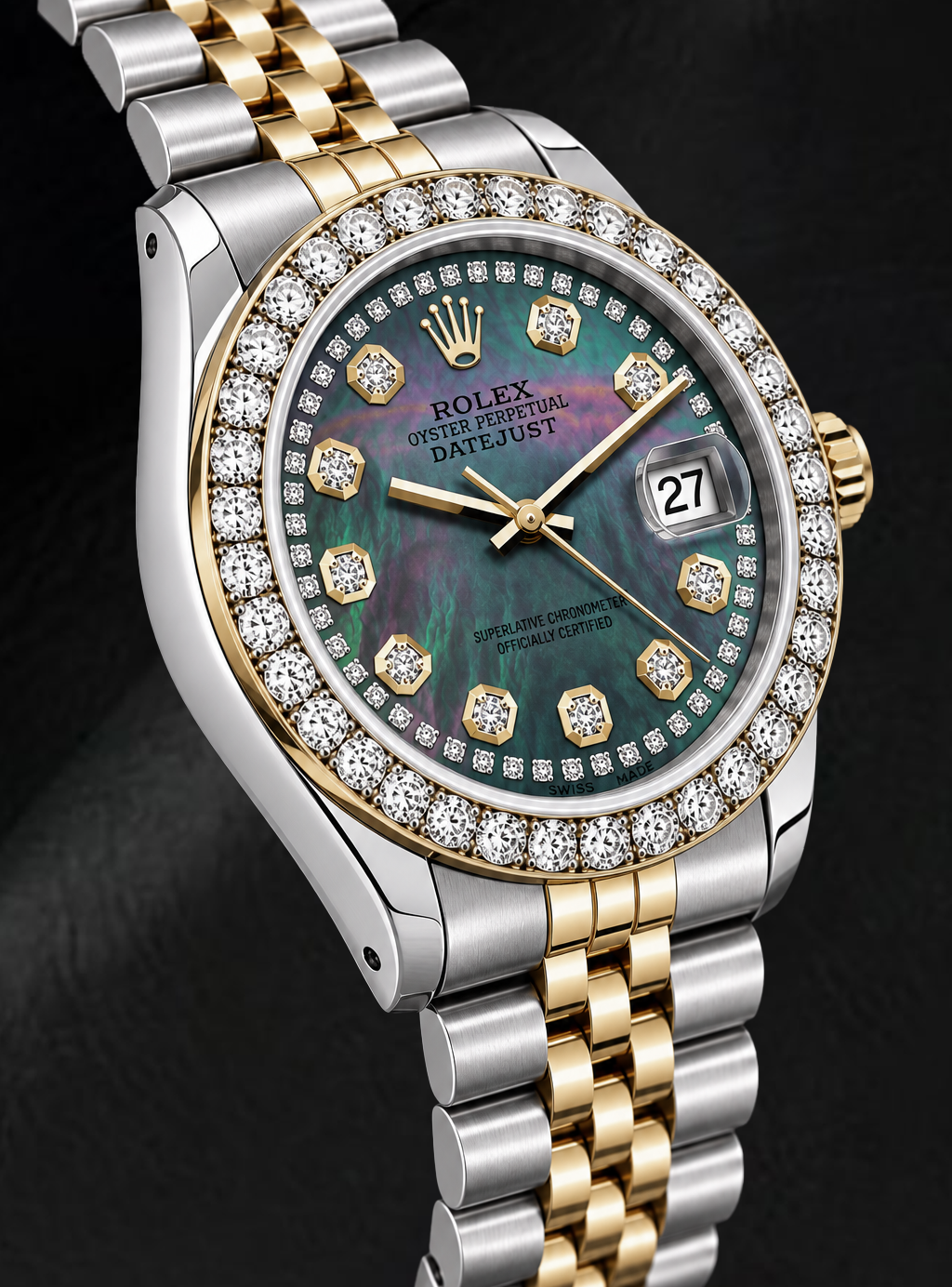 Rolex Datejust 6917 26mm Black Mother of Pearl String Diamond Dial Two Tone Watch