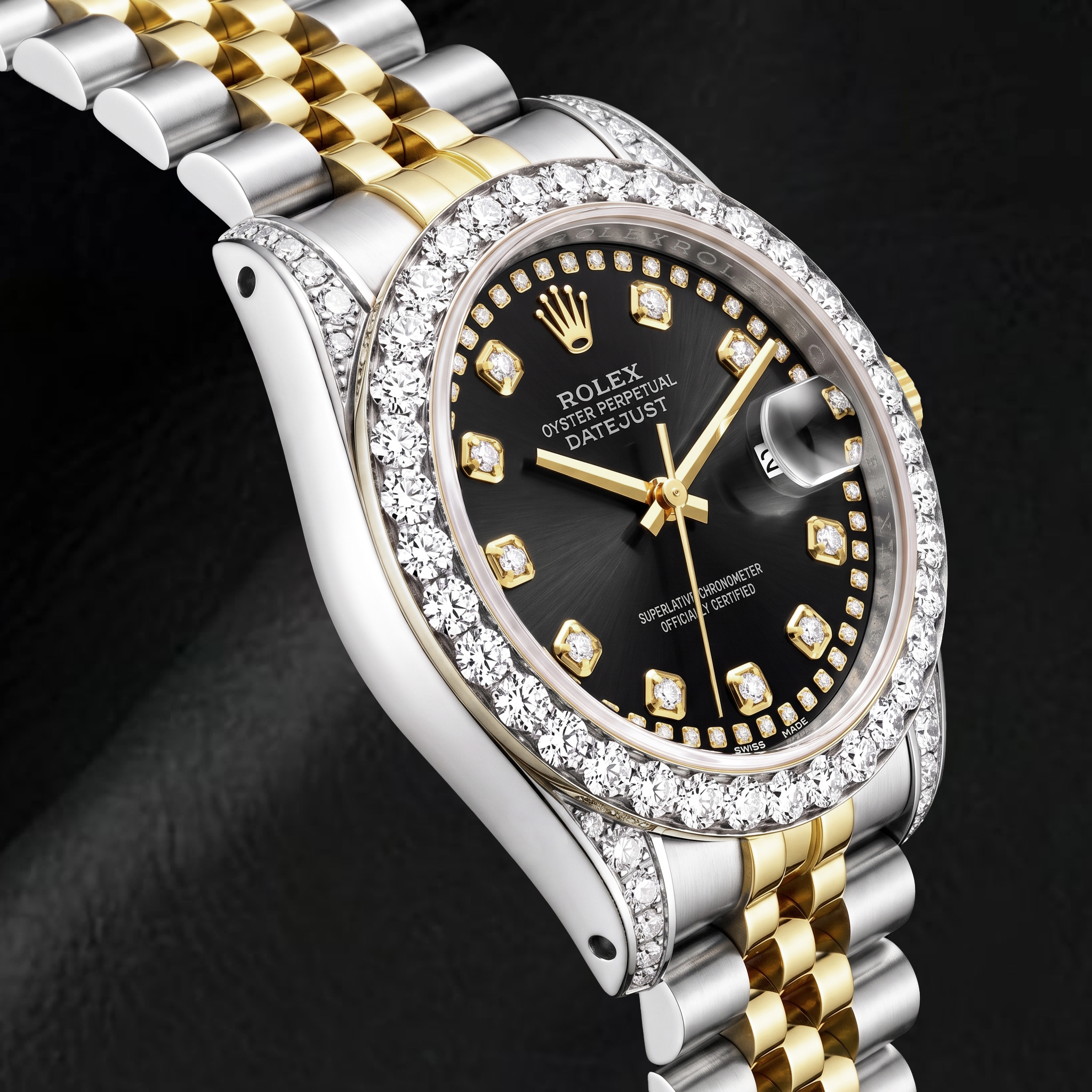 Rolex Datejust 6917 26mm Black String Diamond Dial Two Tone Watch