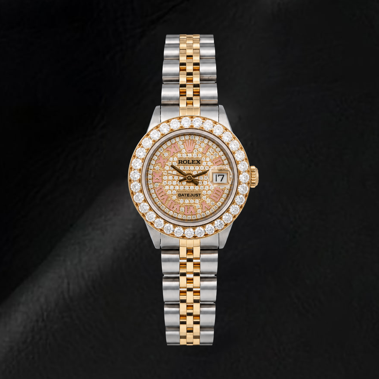 Rolex Datejust 6917 26mm Roman Paved Diamond Dial Two Tone Watch