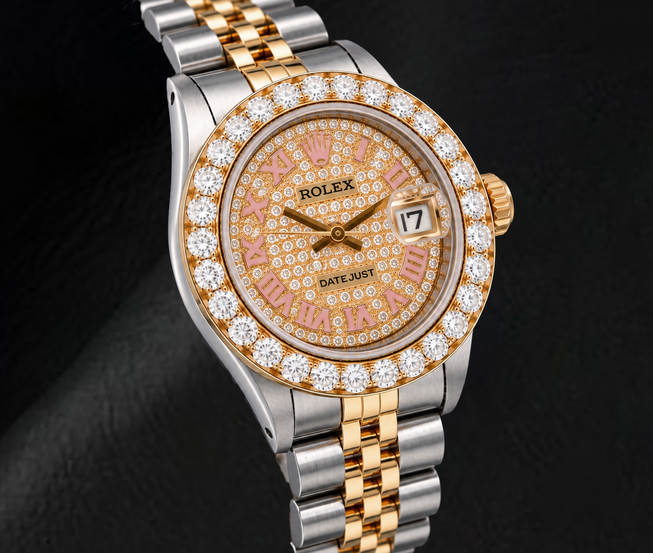 Rolex Datejust 6917 26mm Roman Paved Diamond Dial Two Tone Watch