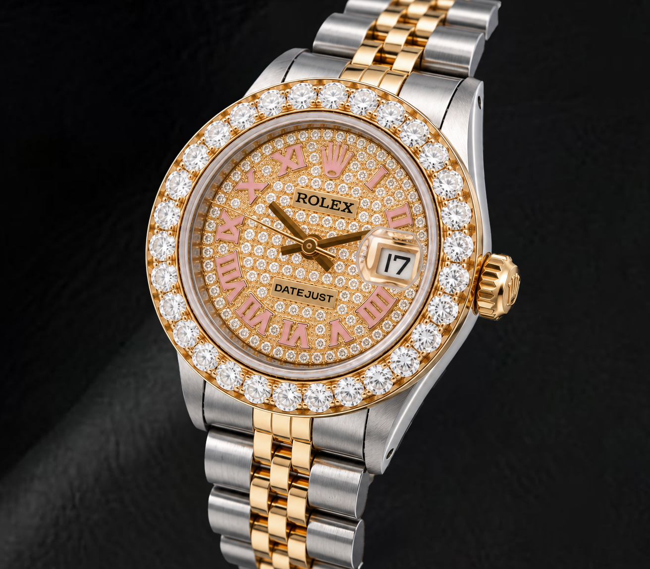 Rolex Datejust 6917 26mm Roman Paved Diamond Dial Two Tone Watch