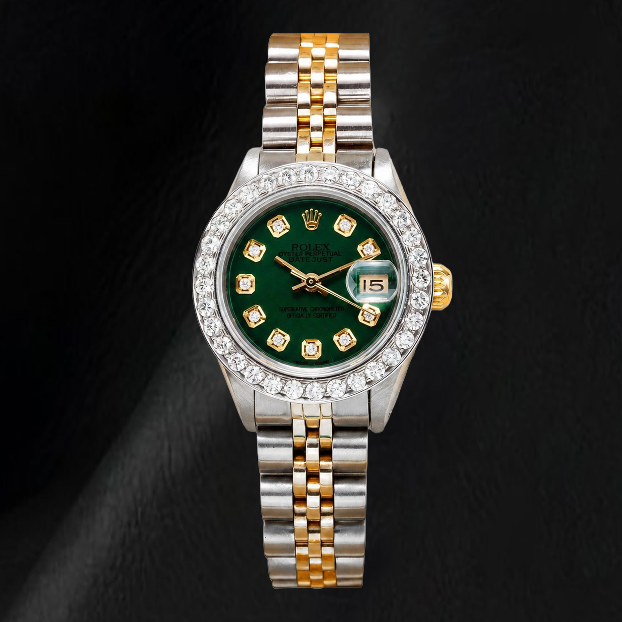 Rolex Datejust 6917 26mm Green Diamond Dial Stainless Steel Diamond Bezel Two Tone Watch