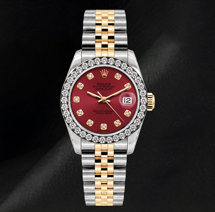 Rolex Datejust 6917 26mm Red Diamond Dial Diamond Bezel Two Tone Watch