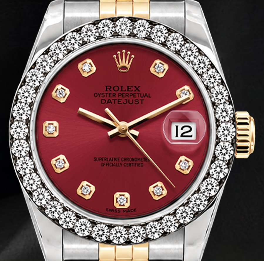 Rolex Datejust 6917 26mm Red Diamond Dial Diamond Bezel Two Tone Watch