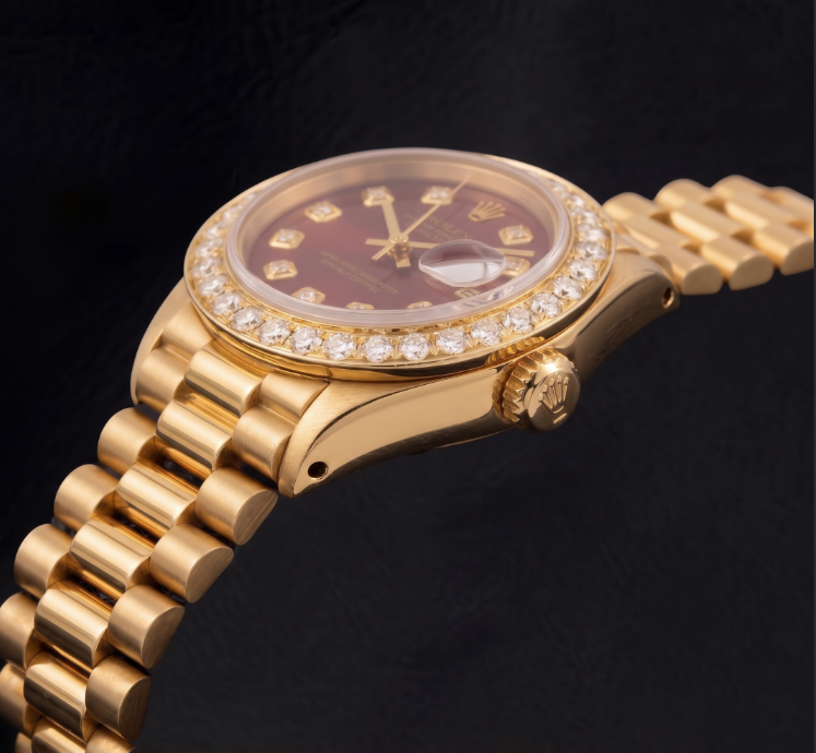 Rolex Datejust 6917 26mm Red Diamond Dial Yellow Gold President Bracelet Watch