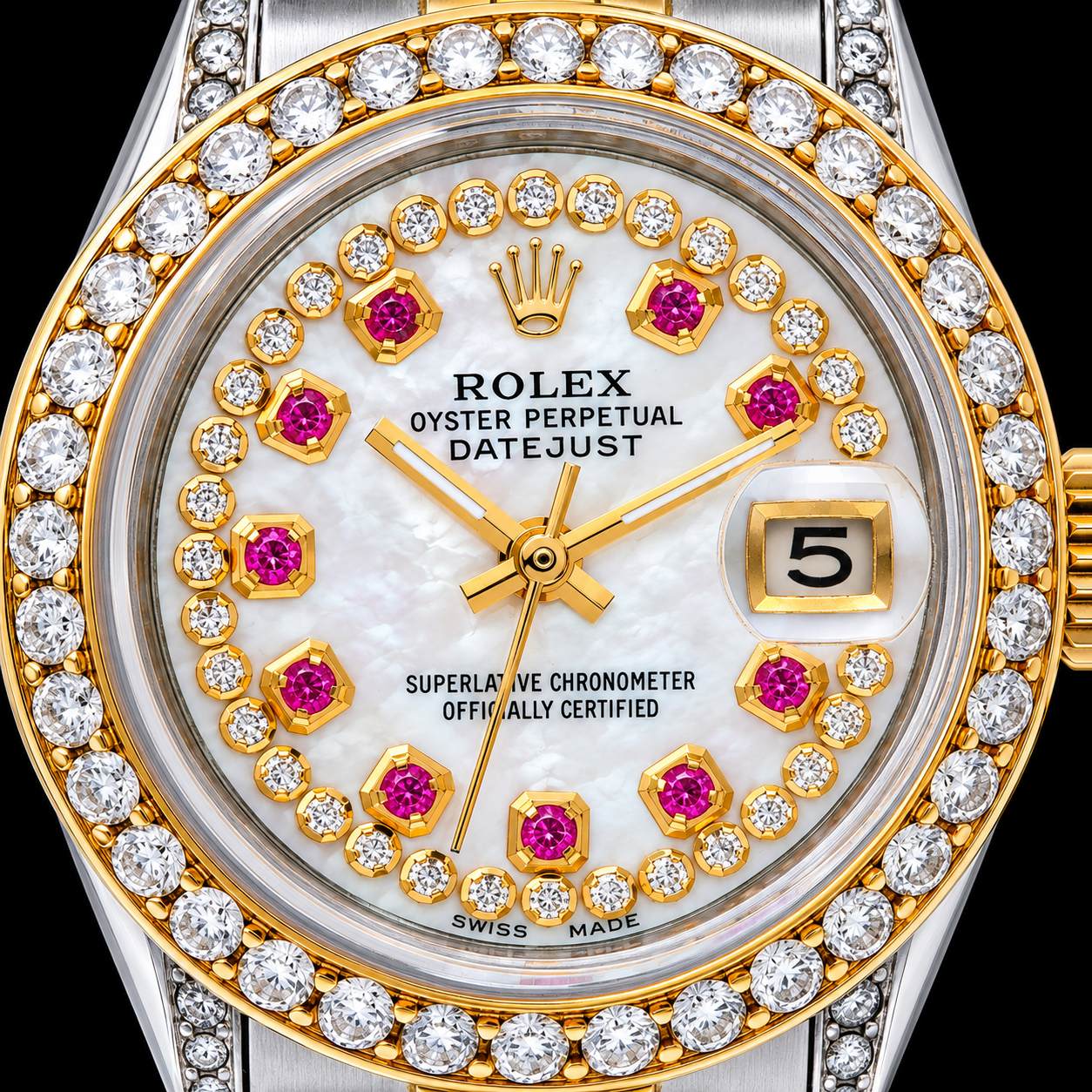 Rolex Datejust 6917 26mm White Mother of Pearl Diamond Dial Two Tone Gold Jubilee Bracelet Watch