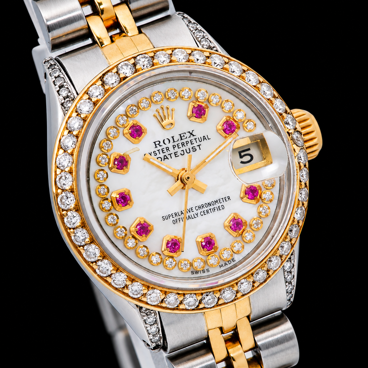 Rolex Datejust 6917 26mm White Mother of Pearl Diamond Dial Two Tone Gold Jubilee Bracelet Watch