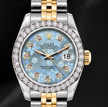 Rolex Datejust 6917 Ice Blue Floral Diamond Dial 26mm Two Tone Watch