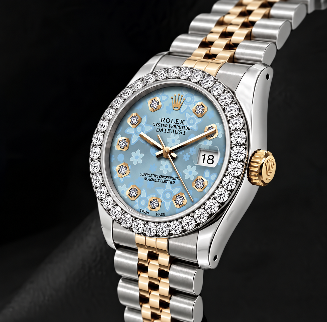 Rolex Datejust 6917 Ice Blue Floral Diamond Dial 26mm Two Tone Watch