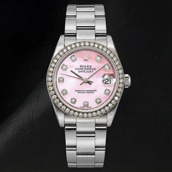 Rolex Datejust 78240 31mm Pink Mother of Pearl Diamond Dial Stainless Steel Watch