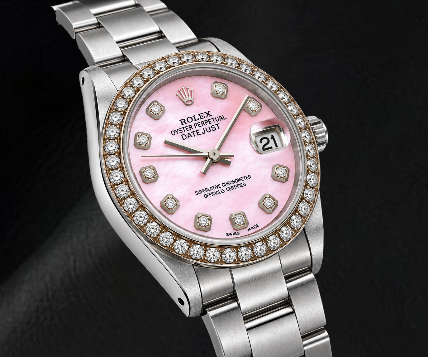 Rolex Datejust 78240 31mm Pink Mother of Pearl Diamond Dial Stainless Steel Watch