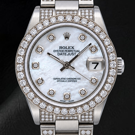 Rolex Datejust 78240 31mm White Mother of Pearl Diamond Dial Stainless Steel Watch