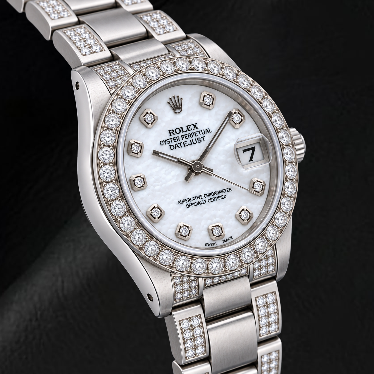 Rolex Datejust 78240 31mm White Mother of Pearl Diamond Dial Stainless Steel Watch