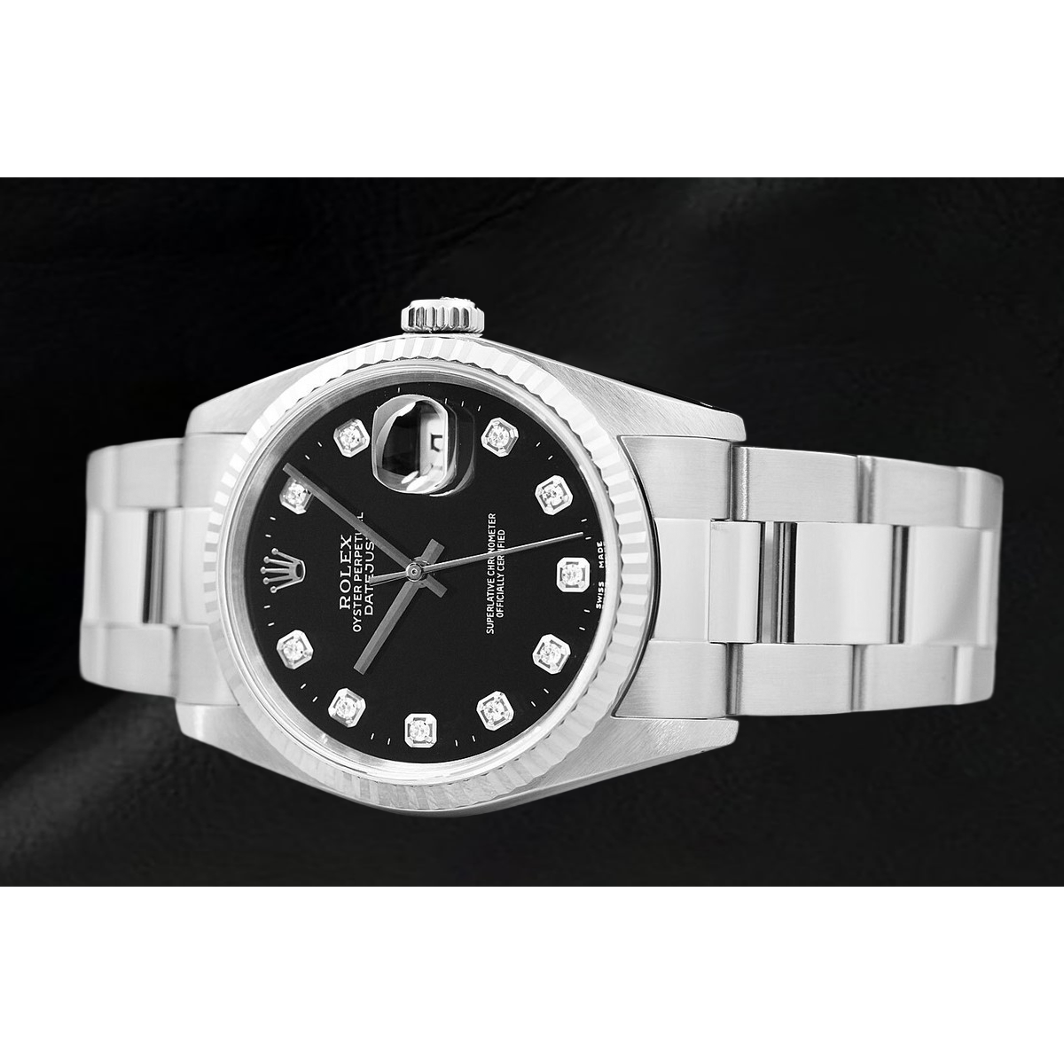 Rolex Datejust Black Diamond Dial Watch Stainless Steel Oyster Bracelet
