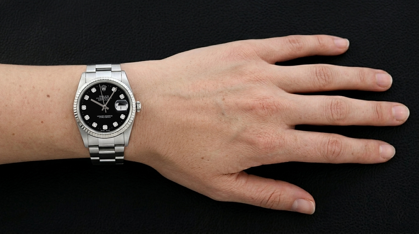 Rolex Datejust Black Diamond Dial Watch Stainless Steel Oyster Bracelet