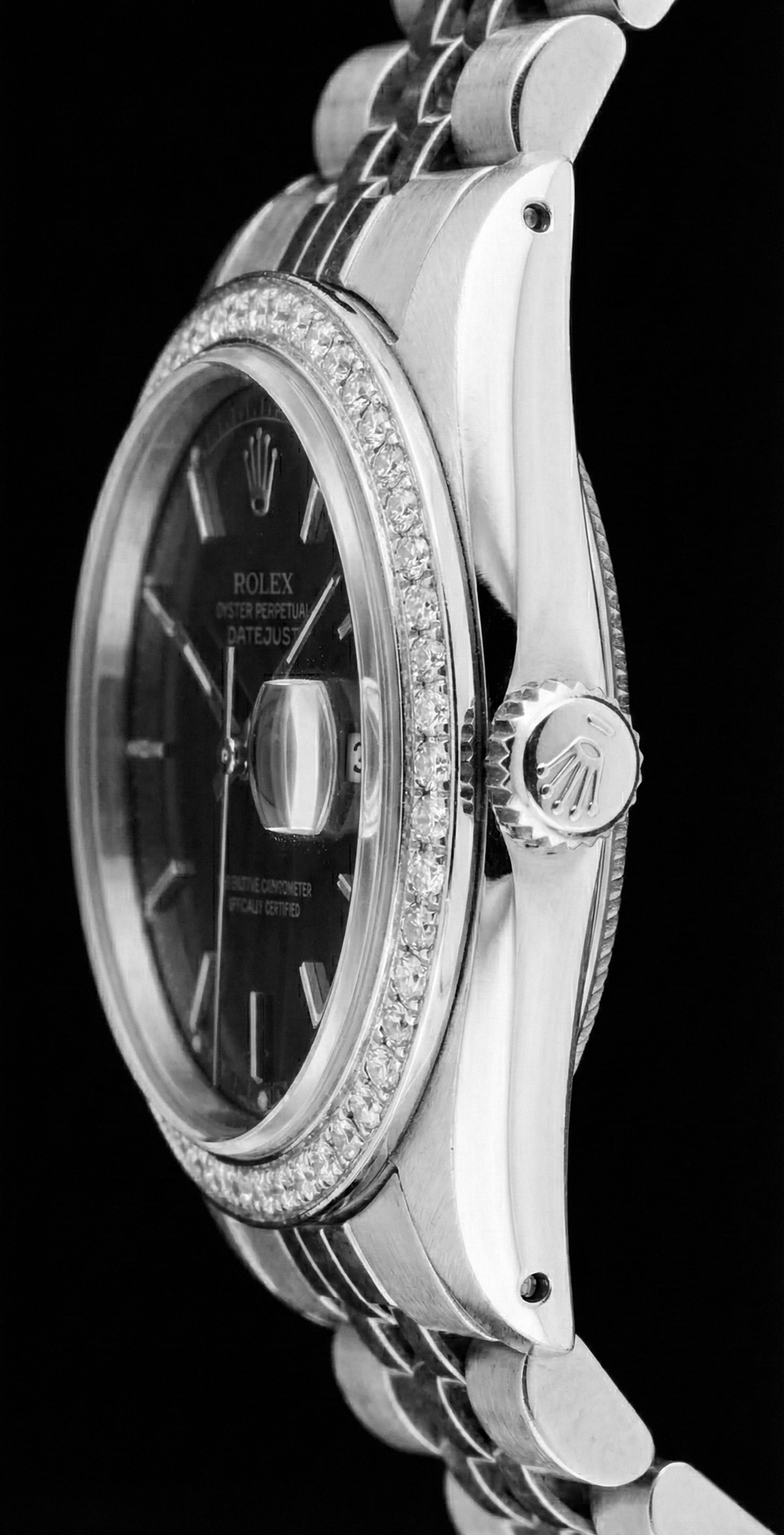 Rolex Datejust Black Stick Dial Lady Watch Ss Jubilee Bracelet