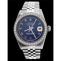Rolex Datejust Blue Roman Dial Mens Jubilee Ss Natural Earth Mined Diamond Bezel QUICK SET