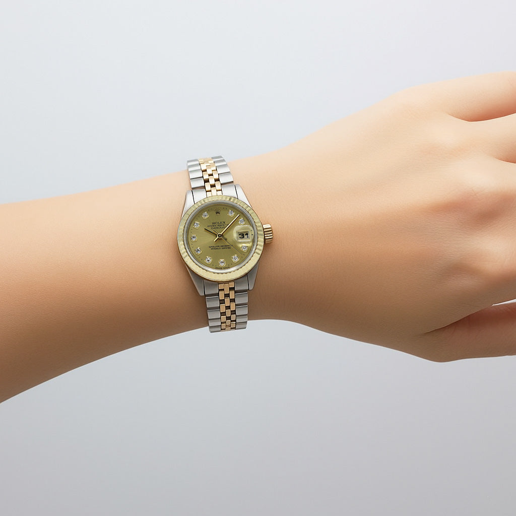 Rolex Datejust Champagne Diamond Dial 26 mm Year 2001 Two Tone Watch