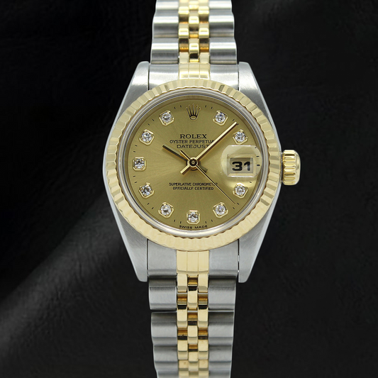 Rolex Datejust Champagne Diamond Dial 26 mm Year 2001 Two Tone Watch