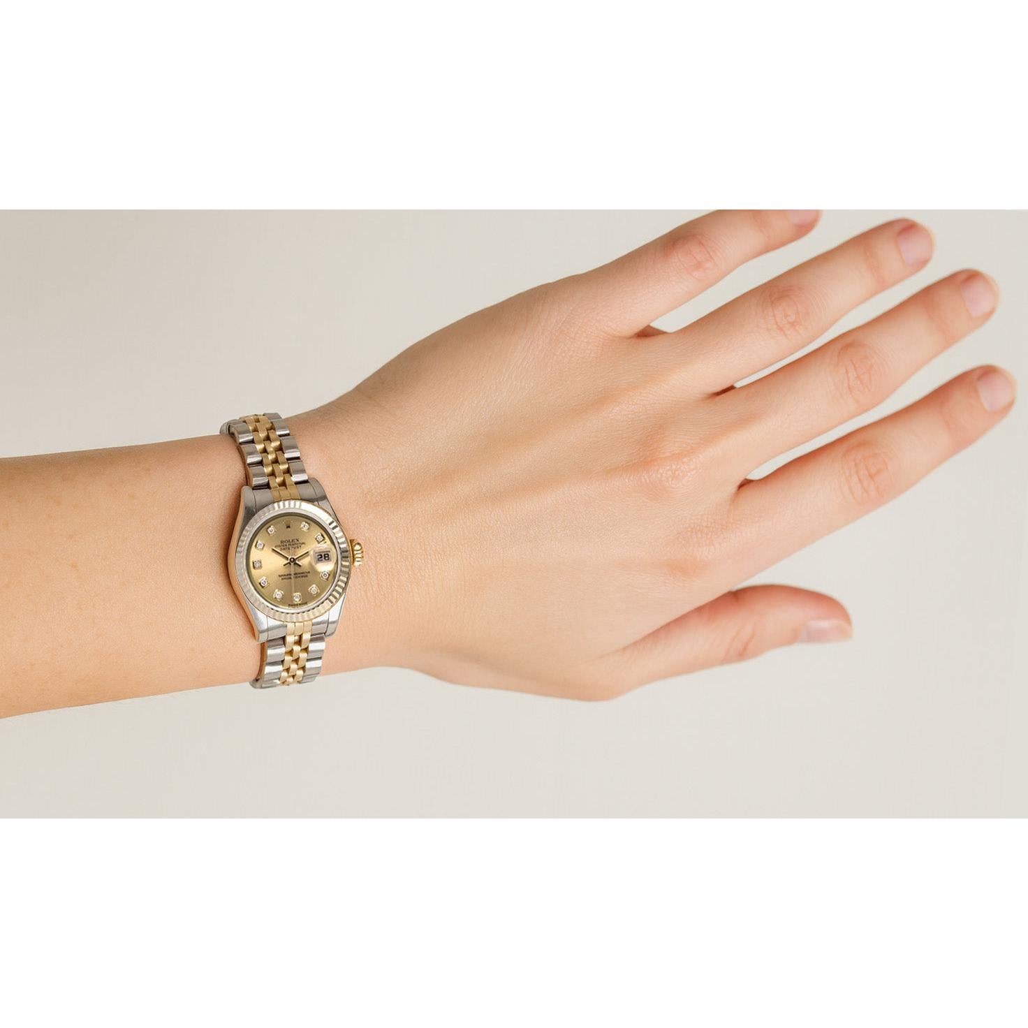 Rolex Datejust Champagne Natural Earth Mined Diamond Dial Hidden Clasp Quick Set 26 mm Two Tone Watch P1