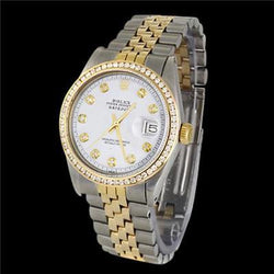 Rolex Datejust Natural Earth Mined Diamond Bezel Two Tone Mens Watch