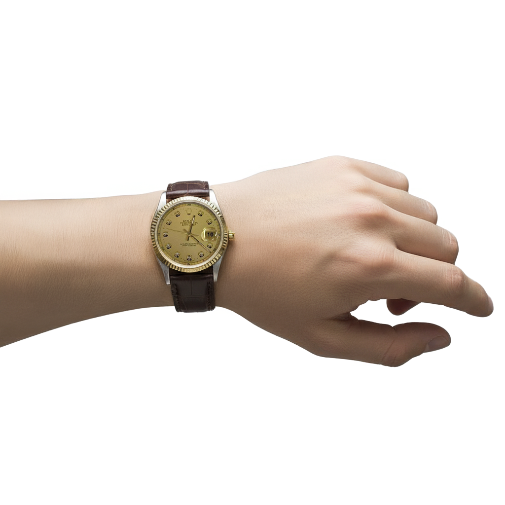 Rolex Datejust Diamond Dial Fluted Bezel Tone Men Watch QUICK SET