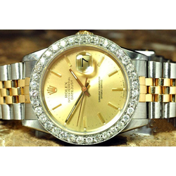 Rolex Datejust Gents Watch Natural Earth Mined Diamond Bezel Gold And Ss Bracelet QUICK SET