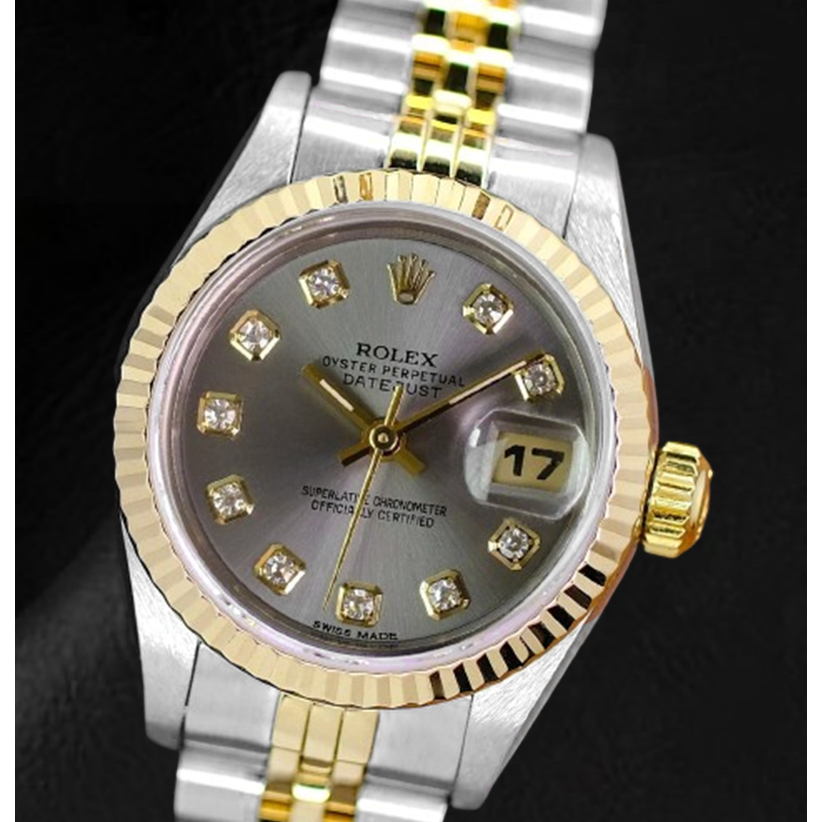 Rolex Datejust Gray Diamond Dial 26 mm Two Tone Ladies Watch