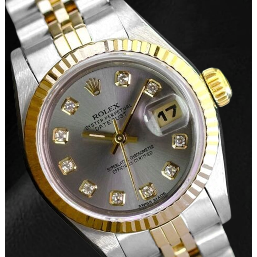 Rolex Datejust Gray Diamond Dial 26 mm Two Tone Ladies Watch