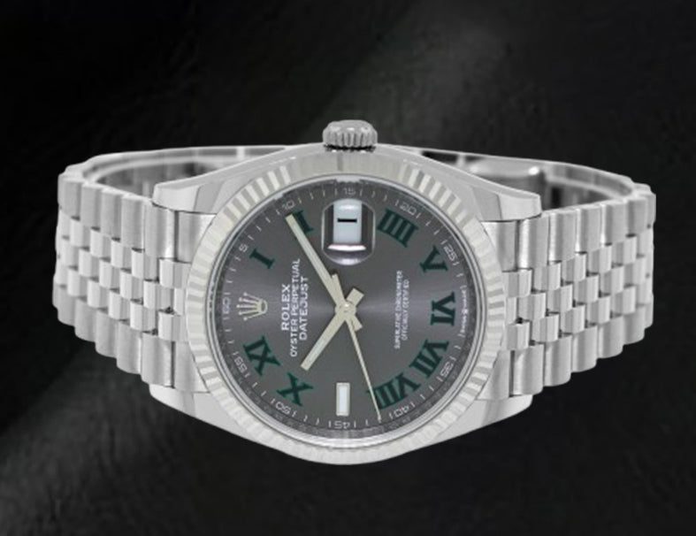 Rolex Datejust Grey Wimbledon Roman Dial 36 mm Stainelss Steel Watch