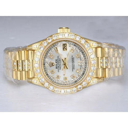 Rolex Datejust Iced Out Natural Earth Mined Diamond Lady Watch Yellow Gold Bracelet