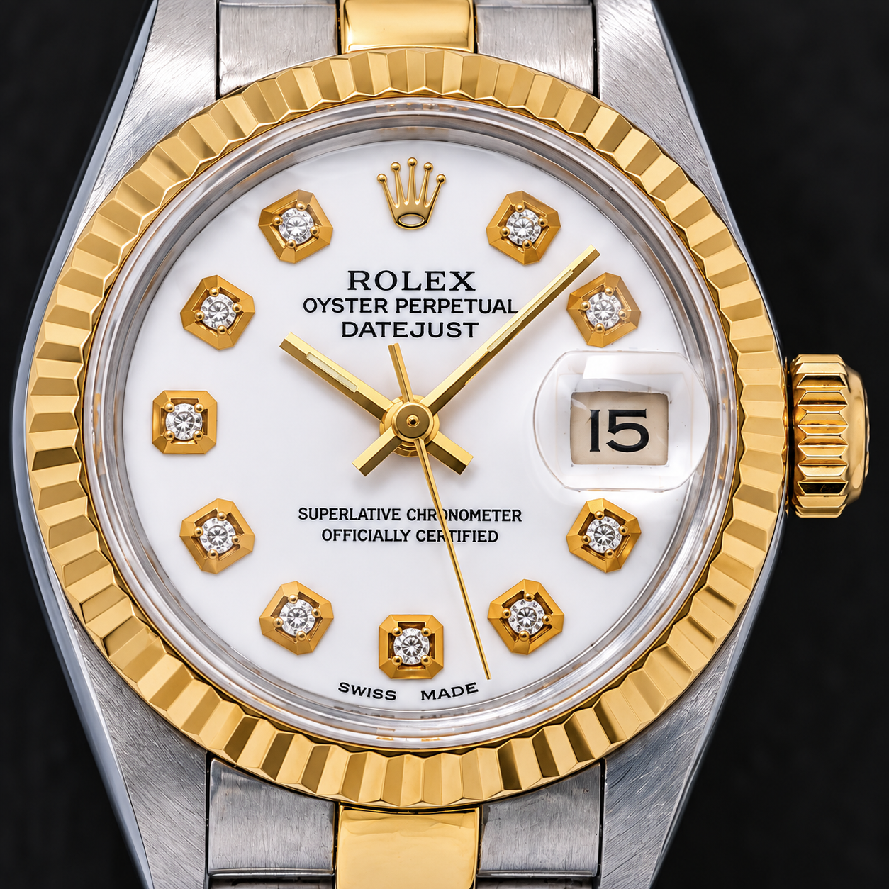 Rolex Datejust Ladies 26mm 69173 White Diamond Dial Two Tone Oyster Bracelet Watch