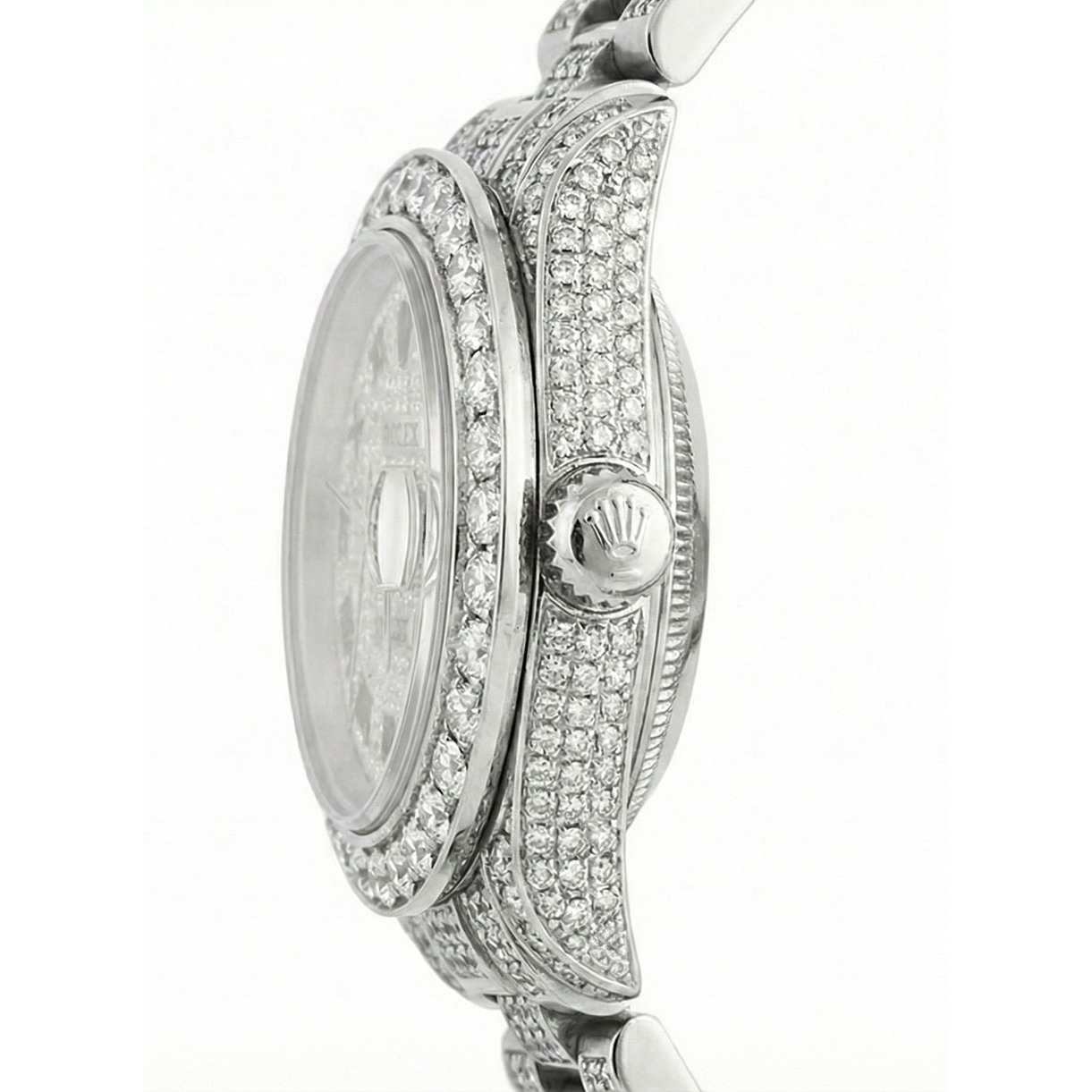 Fine Diamond Round Brilliant Rolex in Stainless Steel – angle view