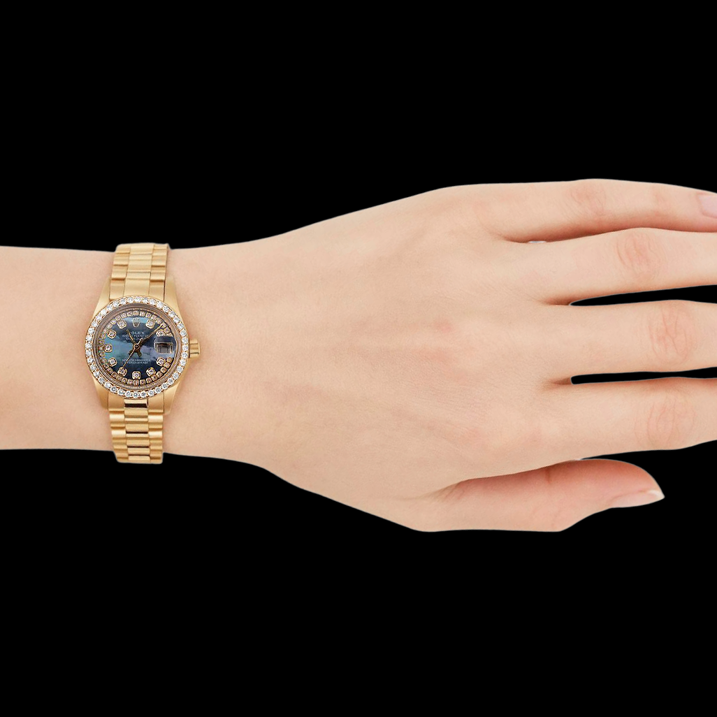 Rolex Datejust Ladies Watch Mother Of Pearl String Natural Earth Mined Diamond Dial Yg